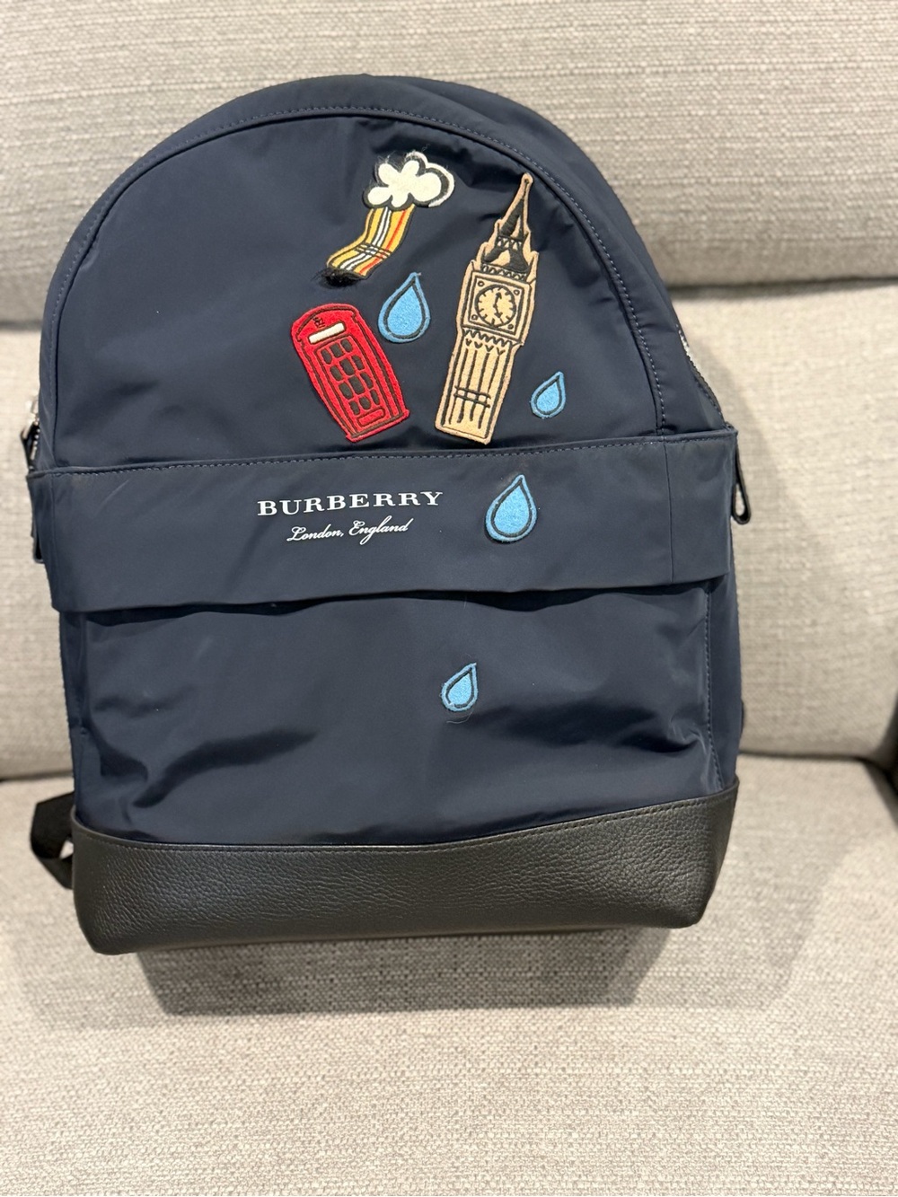 Burberry Navy Backpack with London Patch Motifs